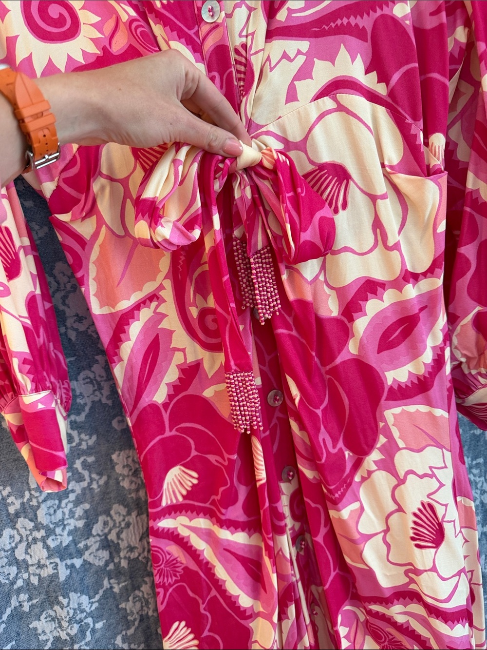 MWT FARM Rio Bright Pink Floral Tie-Front Midi Dress - Picture 3 of 5